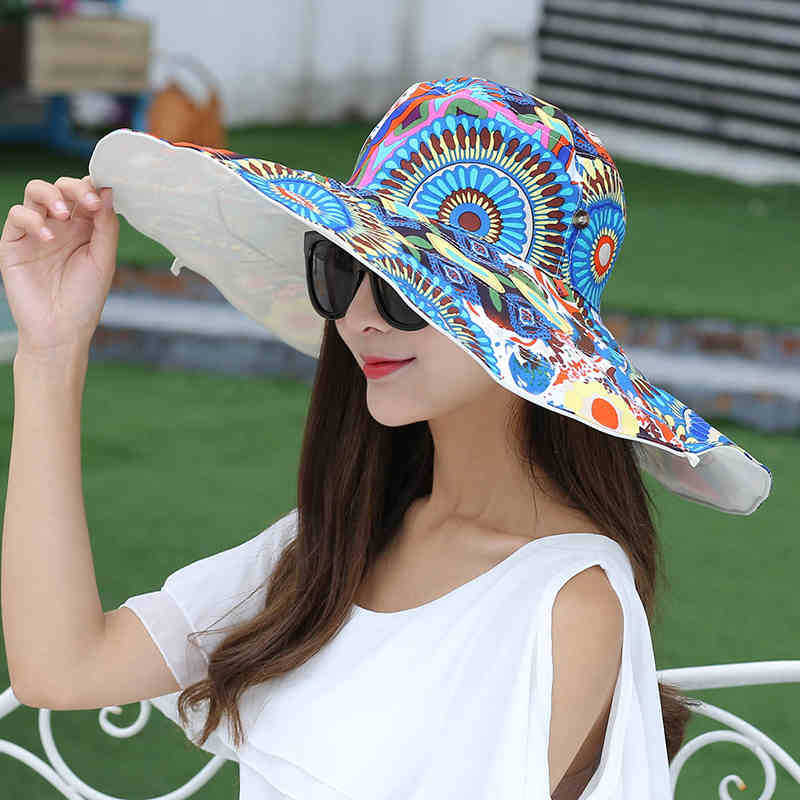 Seaside vacation sun hat women's big edge hat sun protection beach hat big eaves hat foldable beach sun hat tide