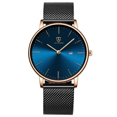 Watch Simple Stylish Thin Casual Date Display Waterproof Analog Quartz Watch Mesh Band Blue [BEN NEVIS] Men's
