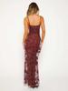 Damen Sexy Geblümtes Maxikleid V-Ausschnitt Spaghettiträger mit Offenem Rücken Figurbetontes Geblümtes Rückenfreies Kleid für Sommerurlaub Strand Romantische Anlässe