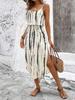 Strappy Printed Dress - Elegant Ink Silk Gauze for Commute and Casual Wear
