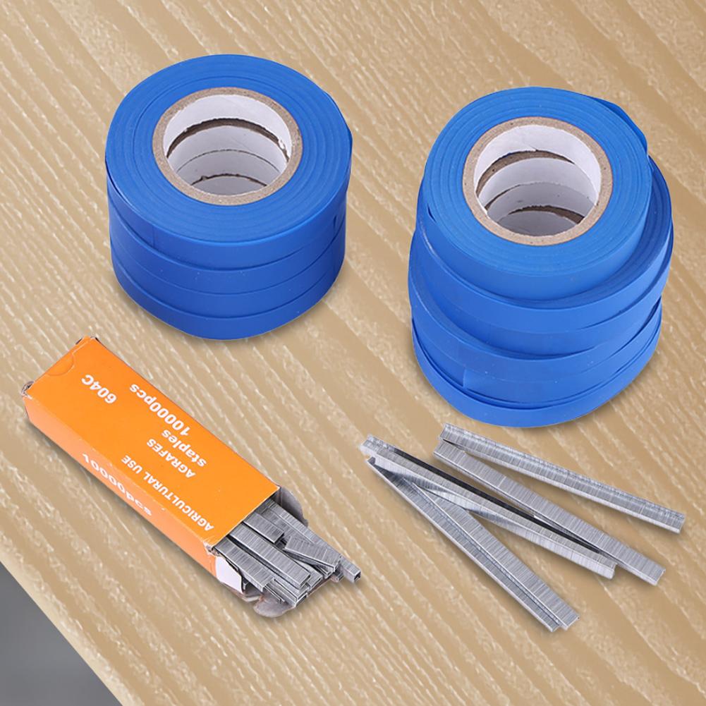 12/20pcs Plant Tying Tape with 1 Box Staple Plant Tying Machine Tape Tool for Vegetable Grape Tomato Cucumber Pepper Flower
