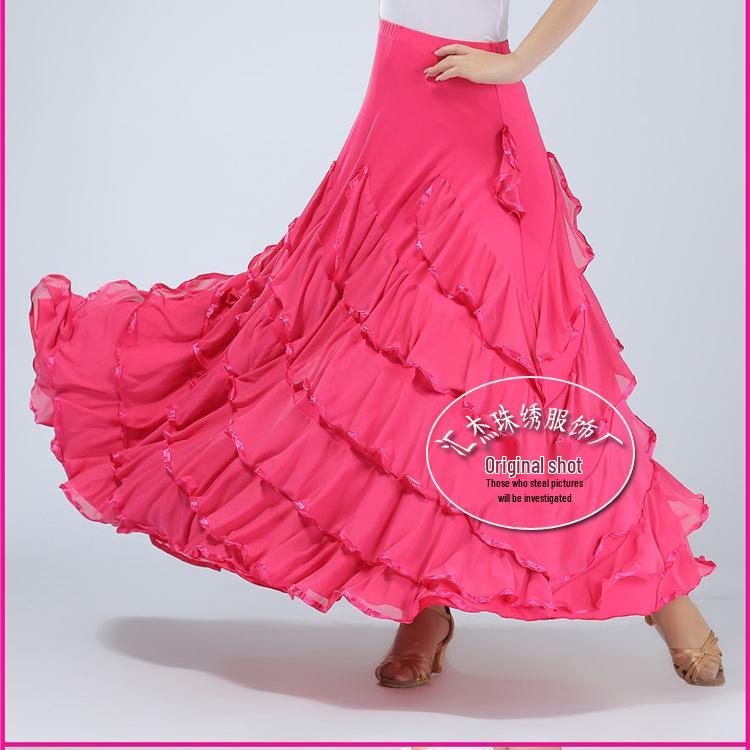 

Large Flare Ballroom Dance Skirt for Practice and Performance One Size розы красного
