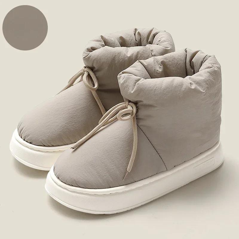Cotton Shoes Women Winter Outdoor Waterproof Thick Heels Lace Up Unisex Snow Boots Non-slip Soft Couple Warm Footwear