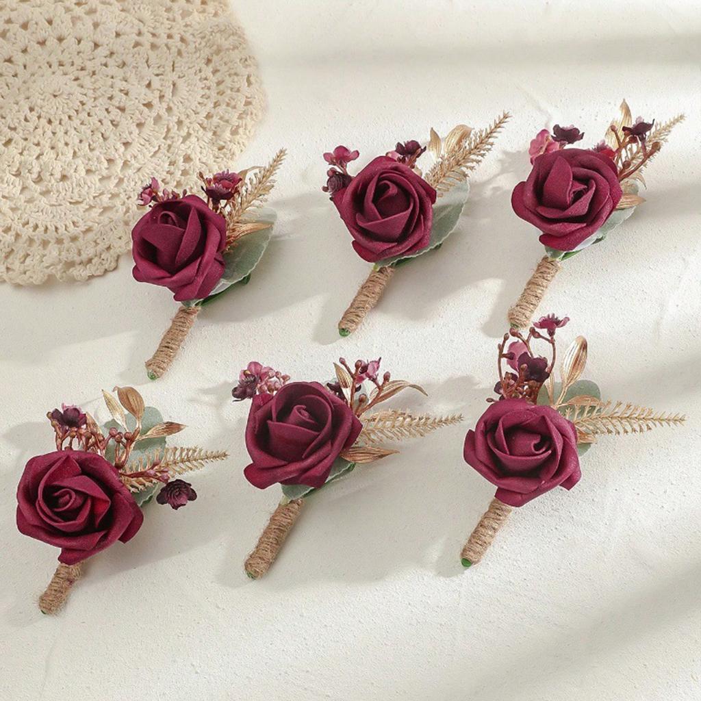 Woodland Rose Boutonnieres for Groom and Groomsmen Wedding Decoration Prom Party