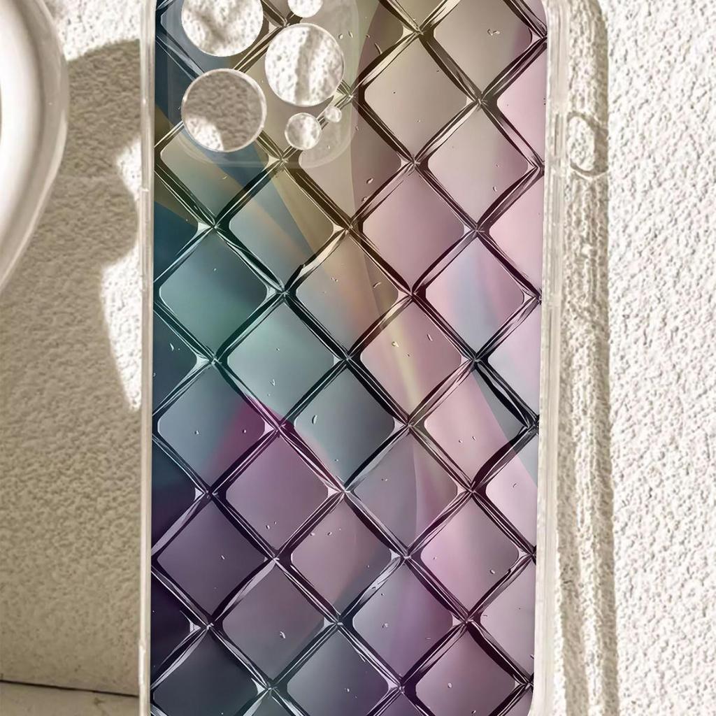 Vibrant Plaid Anti-Shock Transparent Case for iPhone 14/15/16/17 Pro Max.