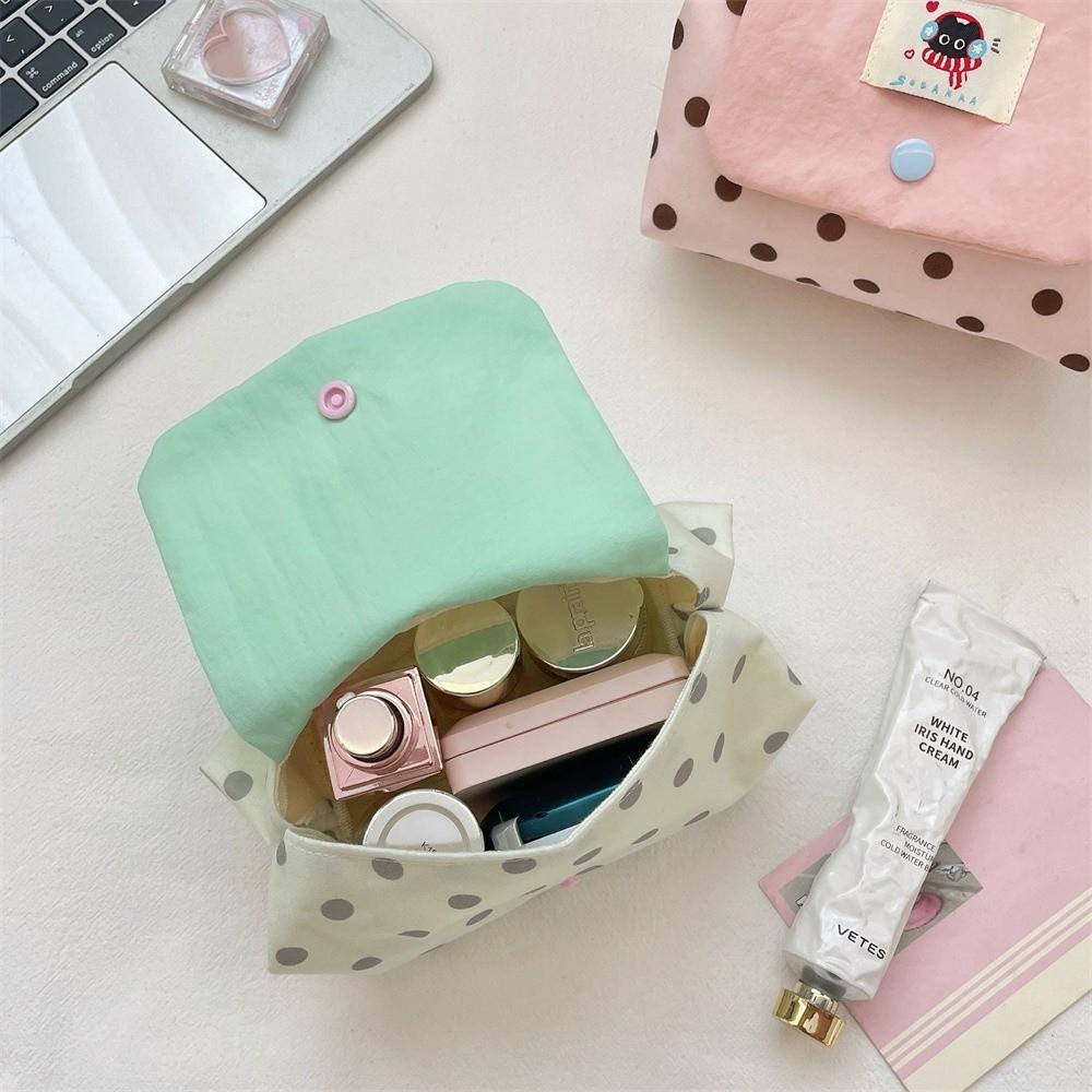 Mini Earphone Storage Bag Flip Cover Snap Button Coin Purse Cartoon Polka Dot Contrast Color Jewelry Lipstick Protective Pouch