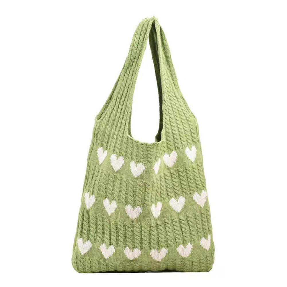 Women Knit Love Tote Bag Color Blocking Lightweight Handbag Large Capacity Shoulder Storage Bag Top Handle Bag Commuting Bag