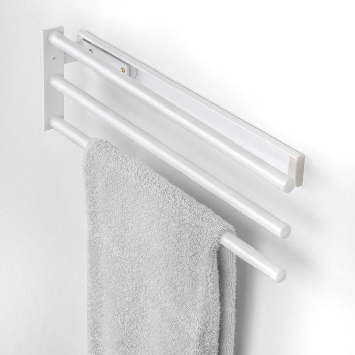 Emuca porte-serviettes extensible, 3 bras, aluminium, peint en blanc