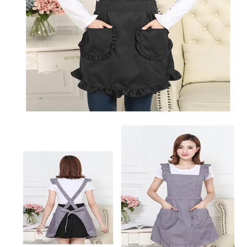 Tablier H à volants pour femmes Kisata, Facile à porter, Costume de soubrette, Tablier simple avec poches, Joli tablier de café, Convient pour un usage domestique, Noir