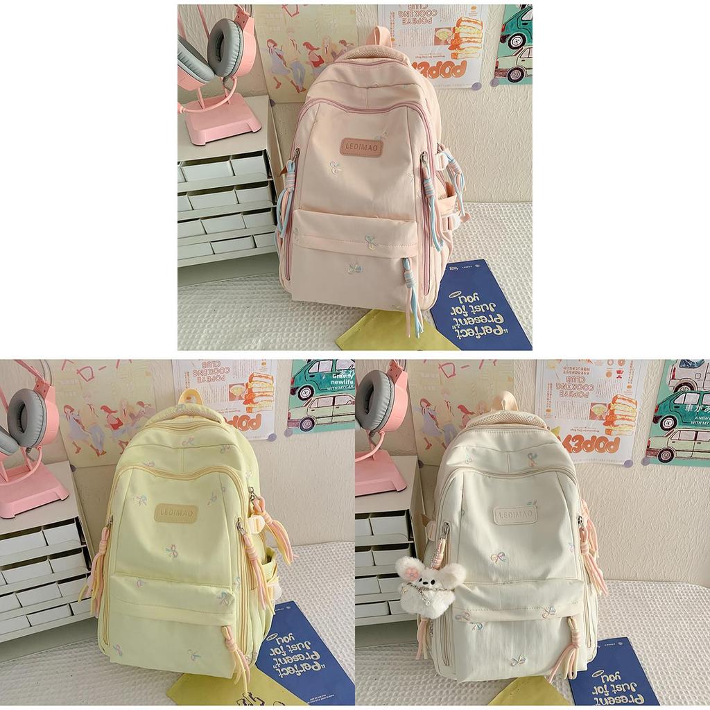 Cute Bowknot Embroidery Student Backpack For Middle School Girls Nylon Schoolbag