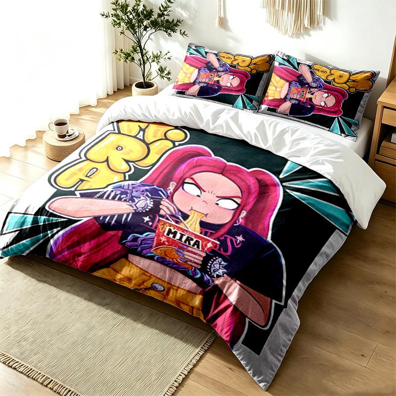 Caçadores de Demônios Kpop Conjunto de Capa de Edredom de 3 Peças Conjunto de Roupa de Cama Simples Moderno Tecido Macio Resistente a Amassados Uso em Todas as Estações um presente perfeito