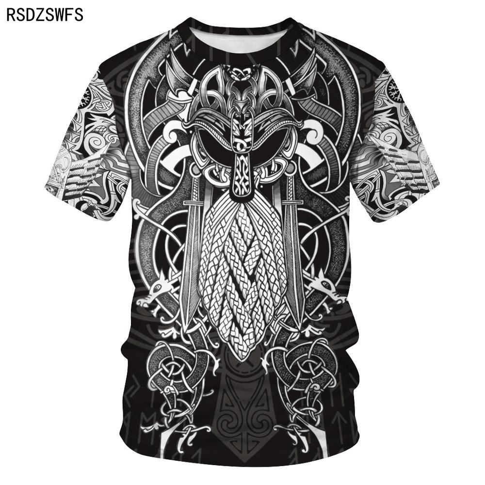 2020 Neue Mode für Männer Hoodies 3D-Druck Viking Tattoo T-Shirt T-Shirts Shorts Ärmel Bekleidung Unisex nordischen Cosplay lustige Streetwear