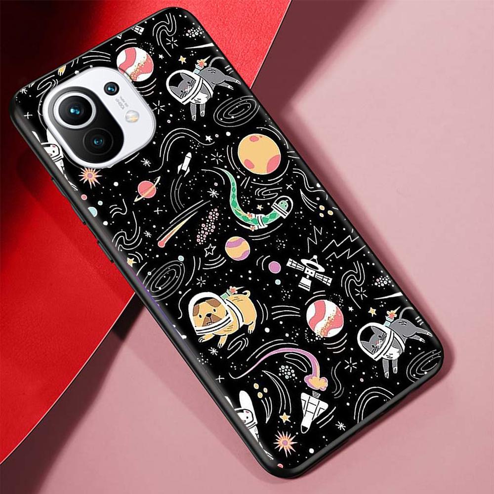 Cartoon Funny Space Astronaut Case for Xiaomi Mi 11 Ultra 11T 10T 9T Pro Note 10 A2 9 8 Lite A3 CC9E 10S Black Soft Phone Cover