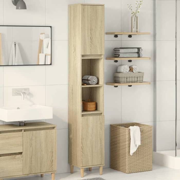 VidaXL Bathroom Cabinet Sonoma Oak 30x30x190 Cm, Bathroom Storage Cabinet, Bathroom Furniture, 849657