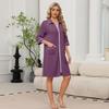 Women's Casual Zip-Up Robe with Three-Quarter Sleeves Knee Length Lightweight Loungewear with Pockets