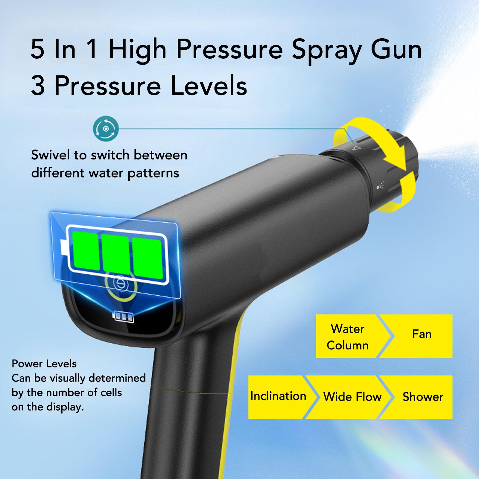 

5 Gears Pressure Car Pressure Washer - Cordless USB Charging Li Battery Powered, 3 Gears Power Adjustable Handheld Washer Battery Powered