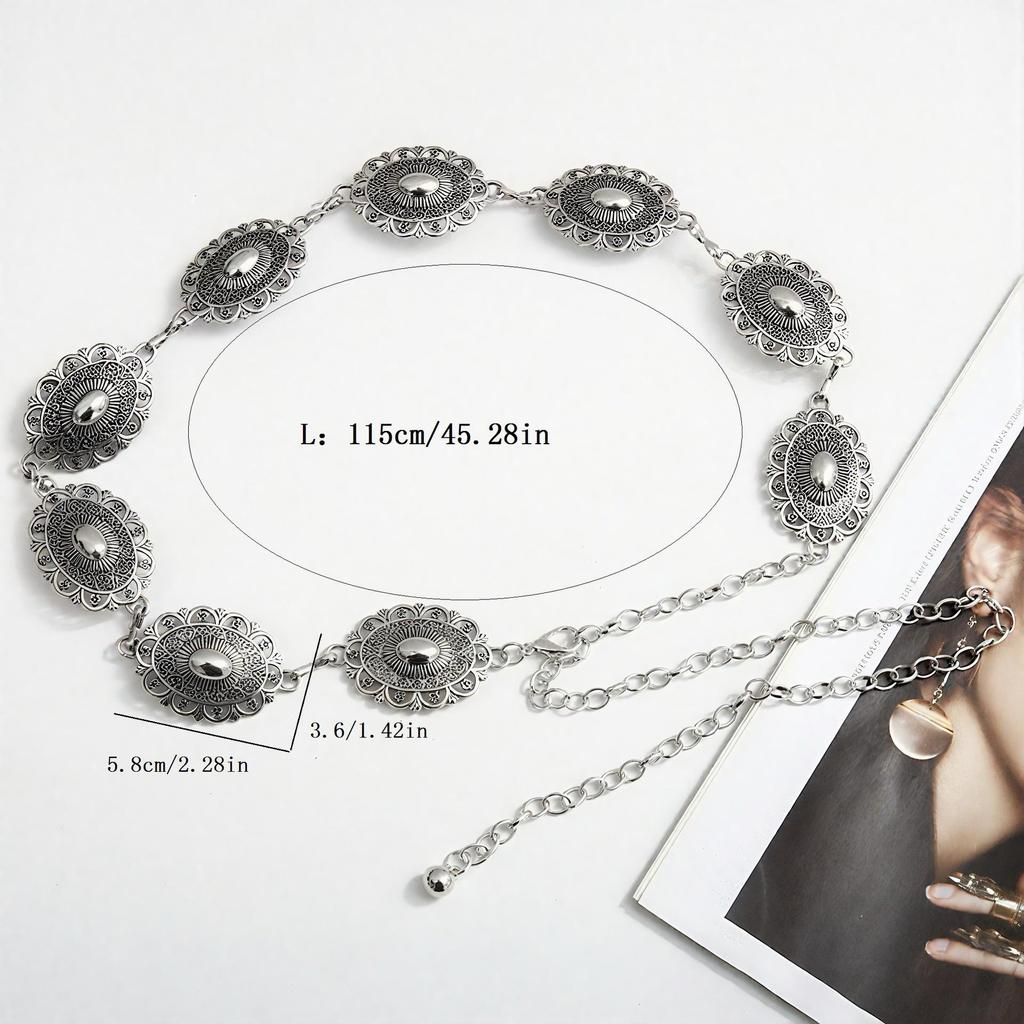 Bohemian Style Engraved Metal Waist Chain for Dresses and Jeans
