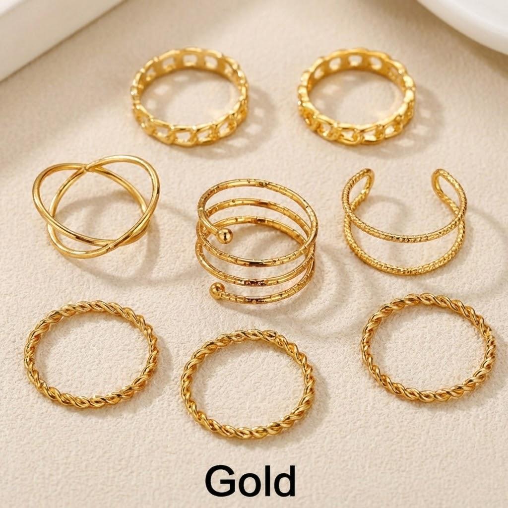 

8PCS Retro Multi-layer Cross-opening Twist Joint Stackable Rings Set Jewelry Gifts for Women Fashion Finger Accessories