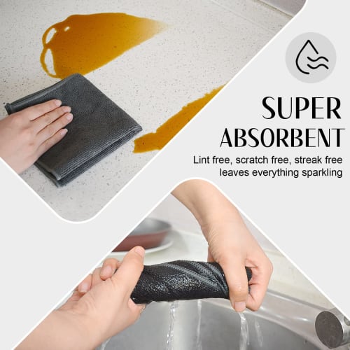 SINLAND Microfiber Cleaning Cloths, Commercial Towels for Kitchen, Cleaning, and Car Washing, Absorbent and Quick-Drying, 12-Count, Gray