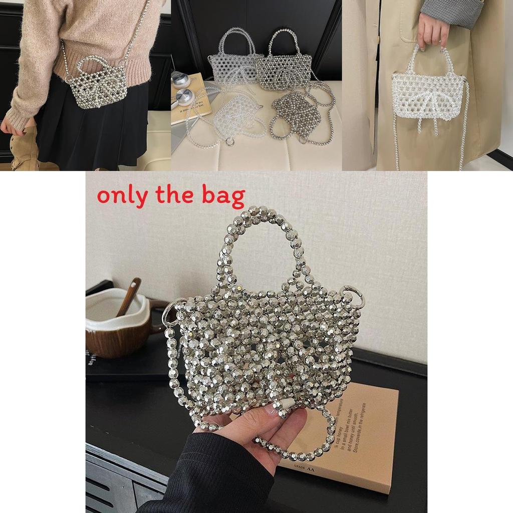 Transparent Bead Handbag With Bow Design And Top Opening For Casual Wear