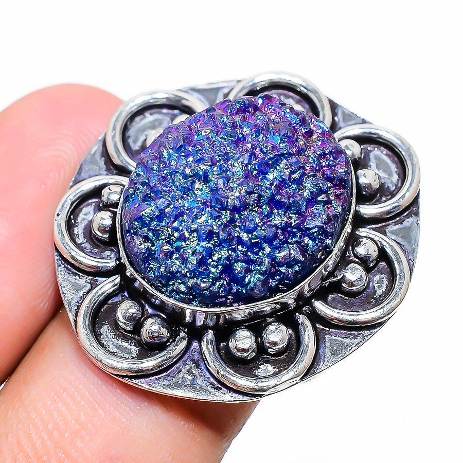 

Natural Titanium Druzy Gemstone Handmade 925 Sterling Silver Ring Size 7 a9b14