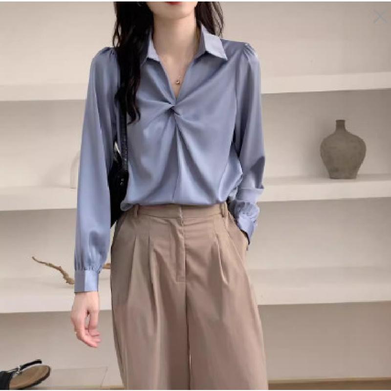 Women s Designer Shirt 2026 Spring and Autumn New Chiffon Top for Commuting and Interview Formal Wear S синий