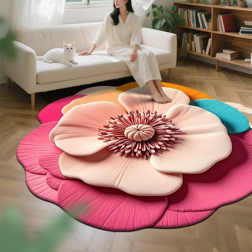 3D Floral Crystal Velvet Floor Mat For Living Room Polyester Fiber Easy To Clean Stain Resistant Decorative Rug For Bedroom And Home Decor