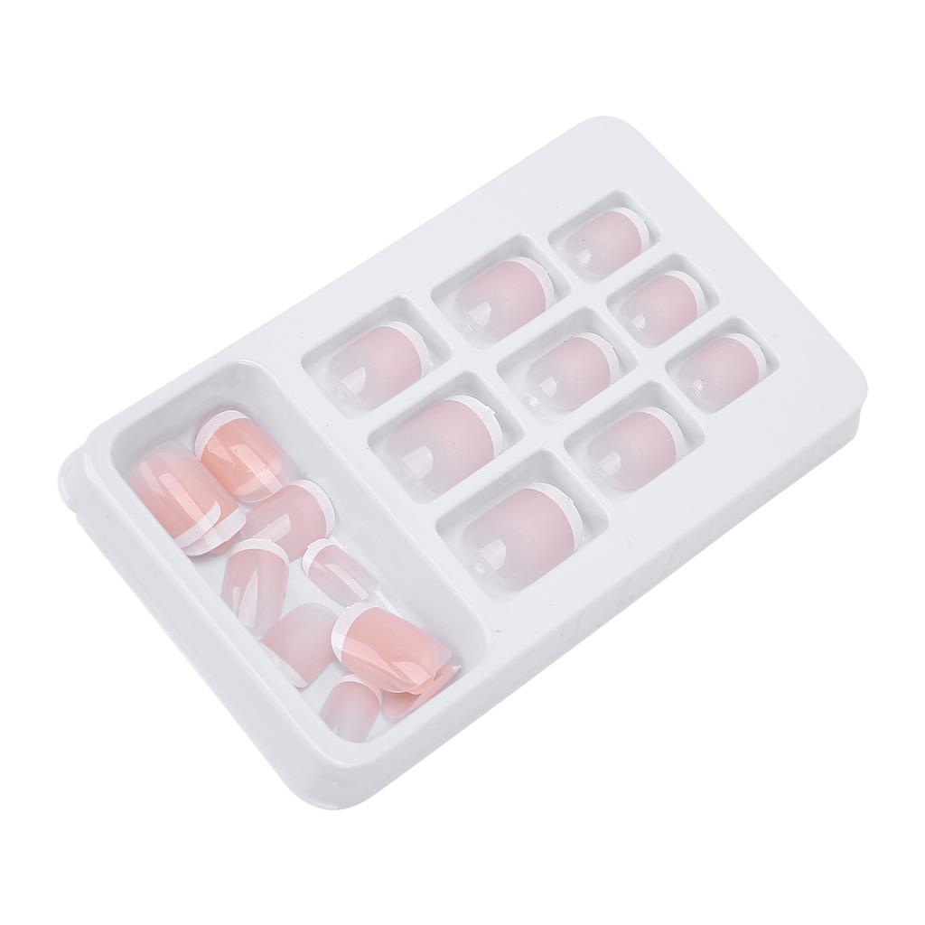 24PCS French Nude Nails Short Press Full Cover Ballerina Artificial Nail Tips for Daily DIY Salon