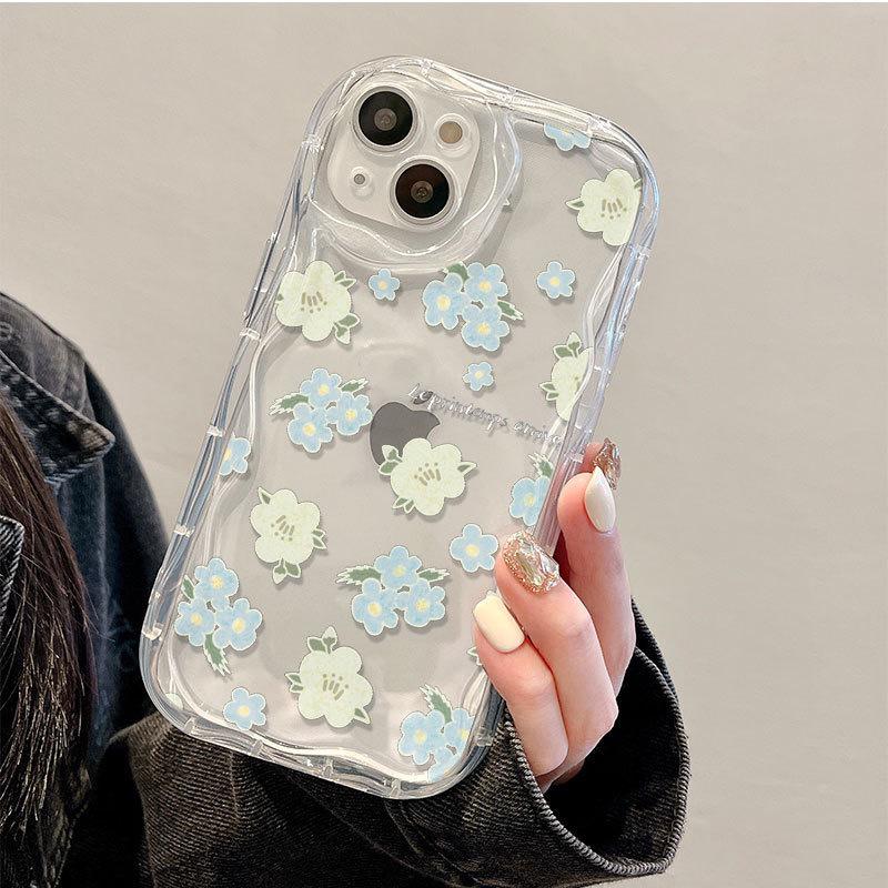 Blue Floral Transparent Phone Case for iPhone 17/16 Pro/15 Pro Max/14 iPhone 16