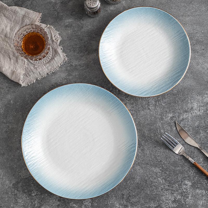 Ceramic Plates 8 Inch Household Blue New High Aesthetic Exquisite Dining Tableware High-class Round Simple Breakfast Dish