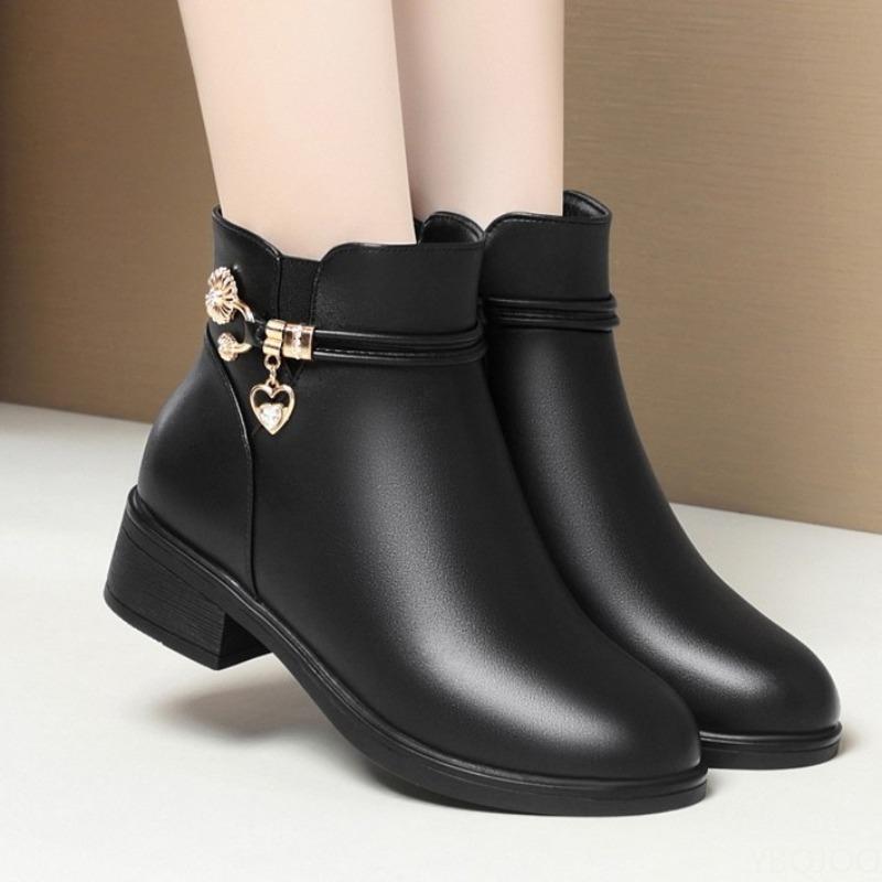 Fashion New Women's Cotton Shoes for Autumn Winter Thick Heel Anti Slip Simple Comfortable Warm   Mid Heeled Women's Single Boots