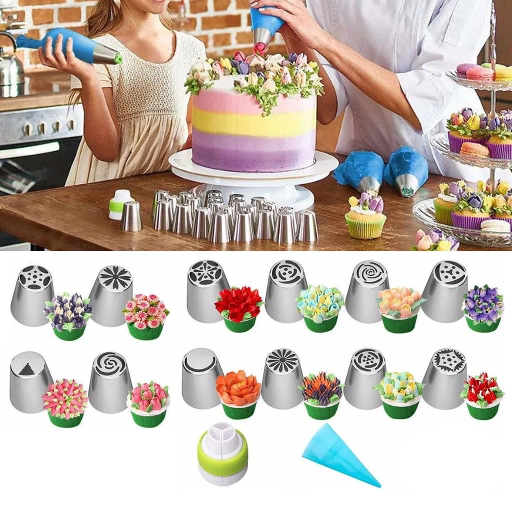 14Pcs Russian Piping Tips Set Complete Flower Frosting Icing Nozzles Cake Decorating Baking
