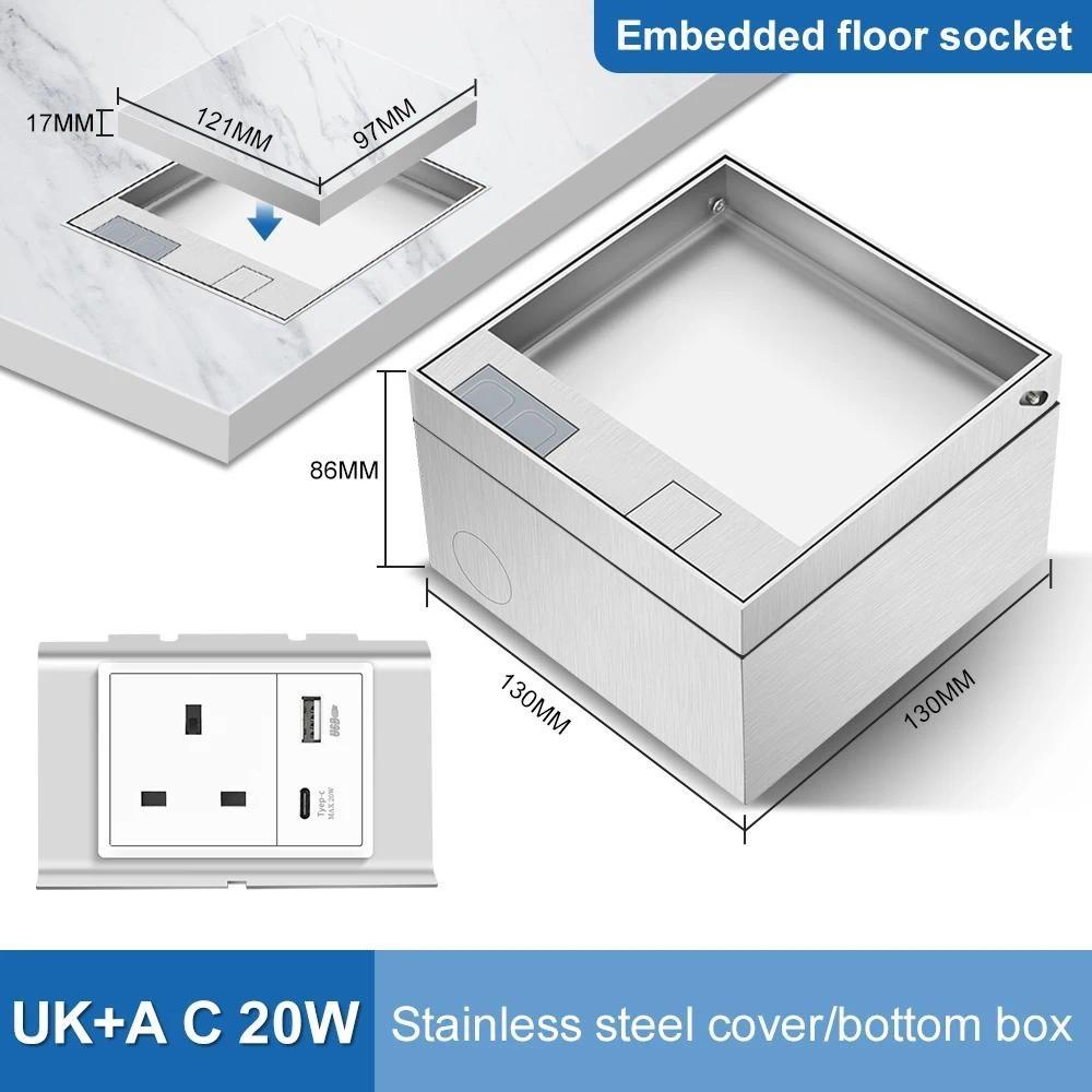 130*130mm Embedded Version Floor Socket Replaceable Module Power Socket Stainless Steel Hidden Power Adapter