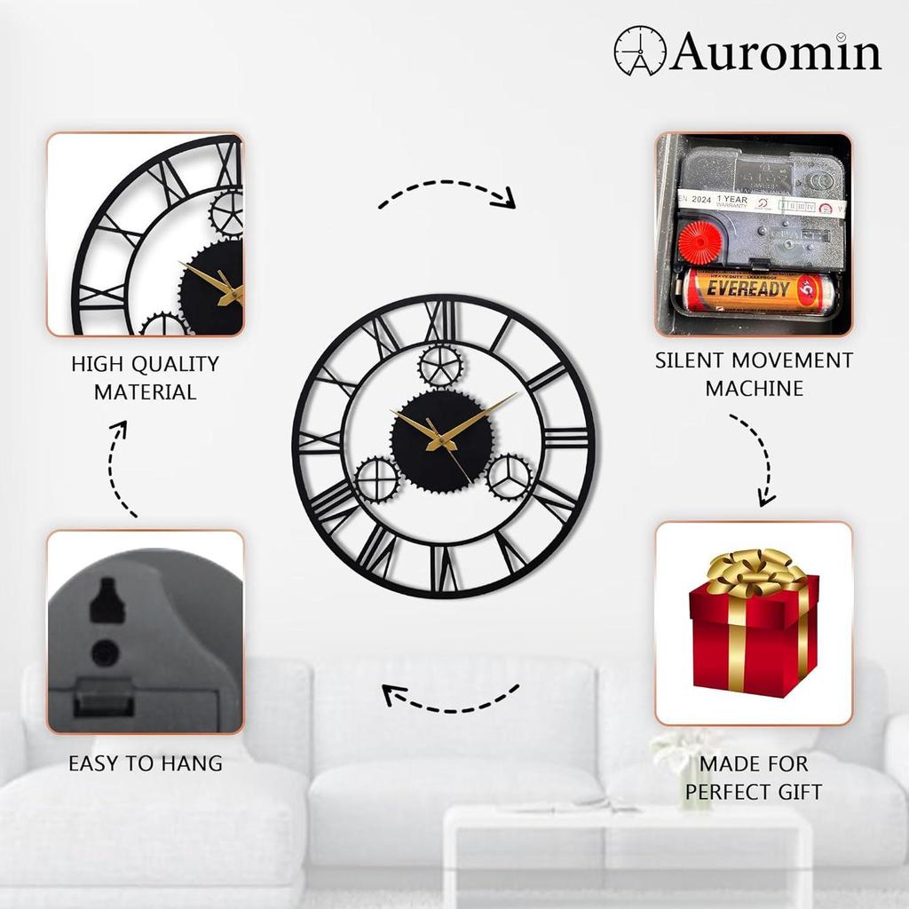 Väggklocka för Vardagsrum, Sovrum, Kontor, Kök, Hem och Hall, Snygg Unik Stor Modern Väggklocka för Heminredning(40 cm, Mattsvart)