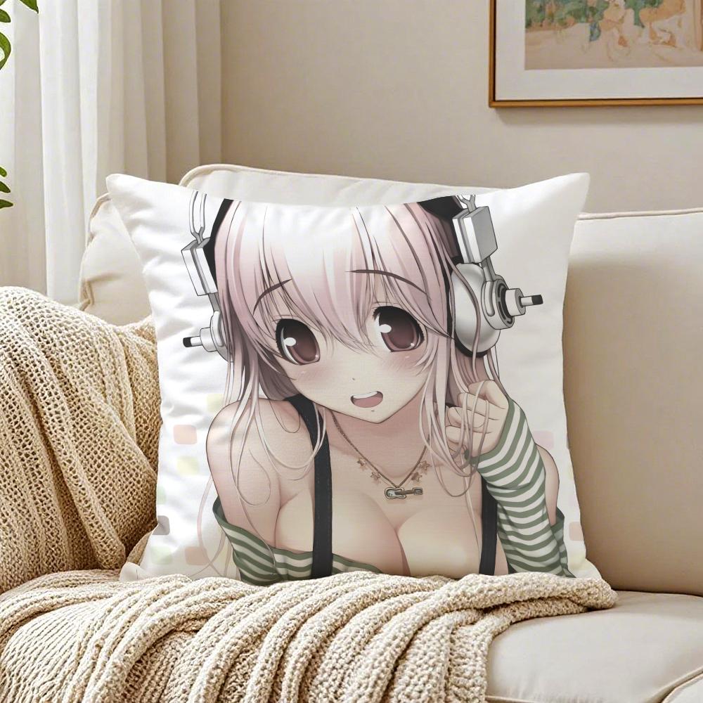 game character idol SSuper SSonico Cushion Cover Pillowcase Antidustmite living Room Sofa Decor Cushion Room