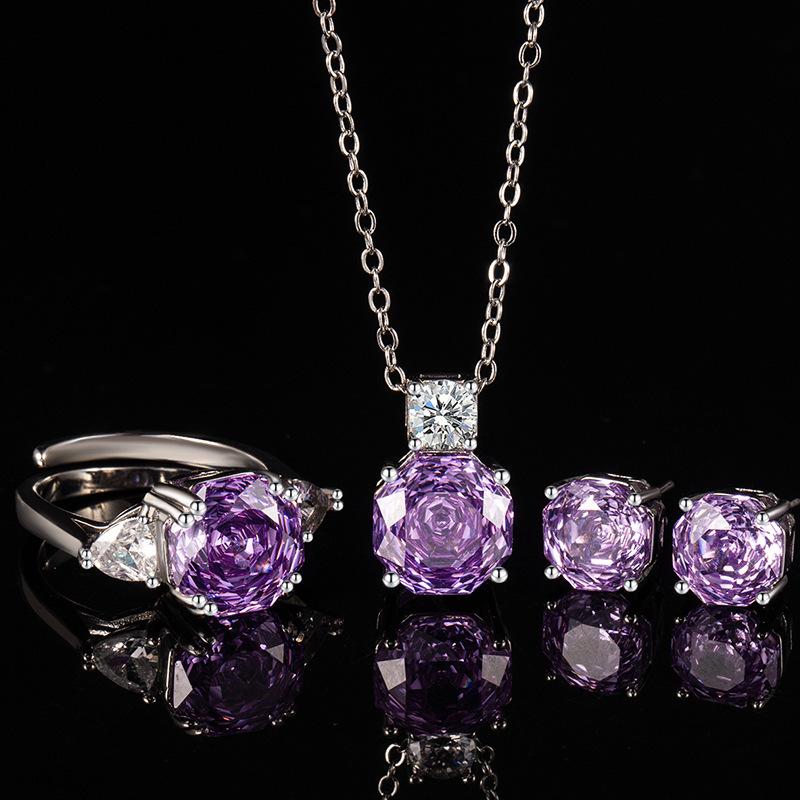 2025 Retro Ruby Jewelry Set 925 Sterling Silver Engagement Ring Earrings Necklace Women's Party Gift