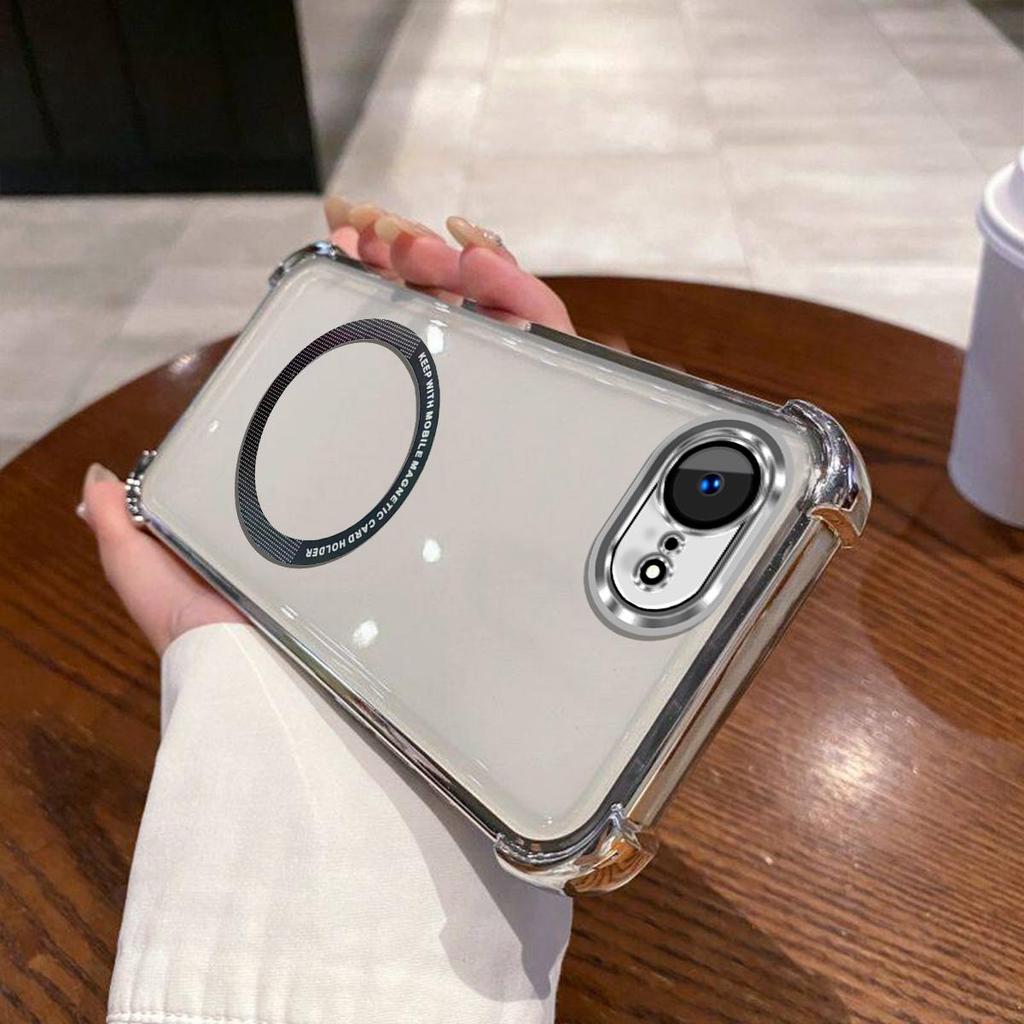 Case for iPhone 16e/17e Clear Magnetic Casing Electroplated Lens Frame Phone Cover