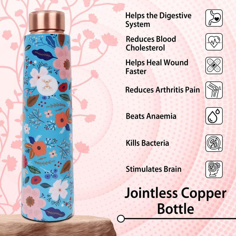 Copper Water Bottle - Joint Less, Leak Proof, Multi Colored Design Colored Design, Leakproof, Ideal for Active Lifestyles - (900ml)