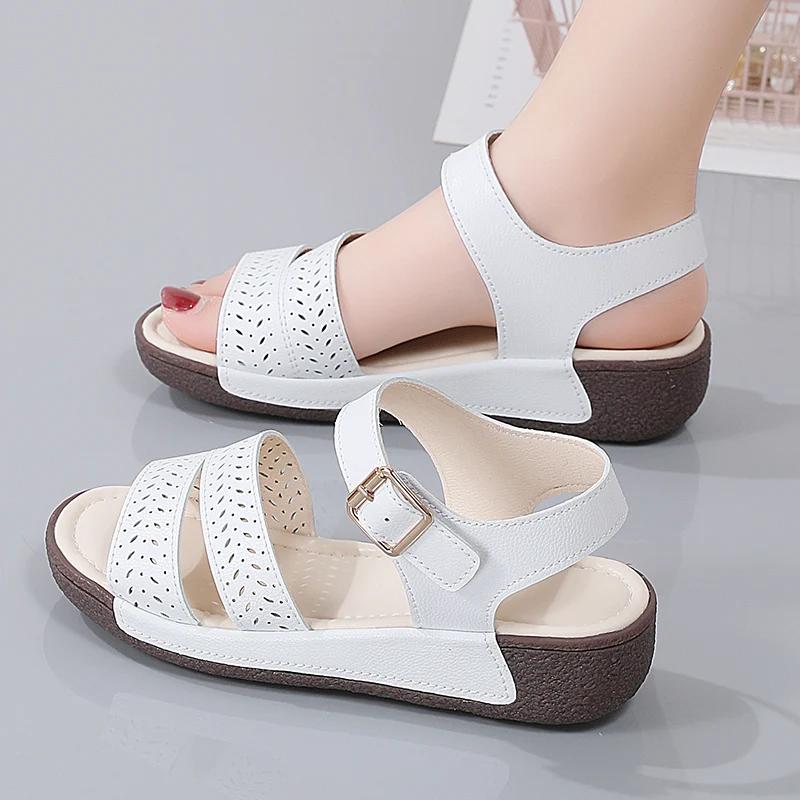 Ladies Non Slip Lightweight Platform Sandalias Mujer Casual Summer Shoe Women Wedge Sandals Fashion Hollow Cowhide Beach Sandals