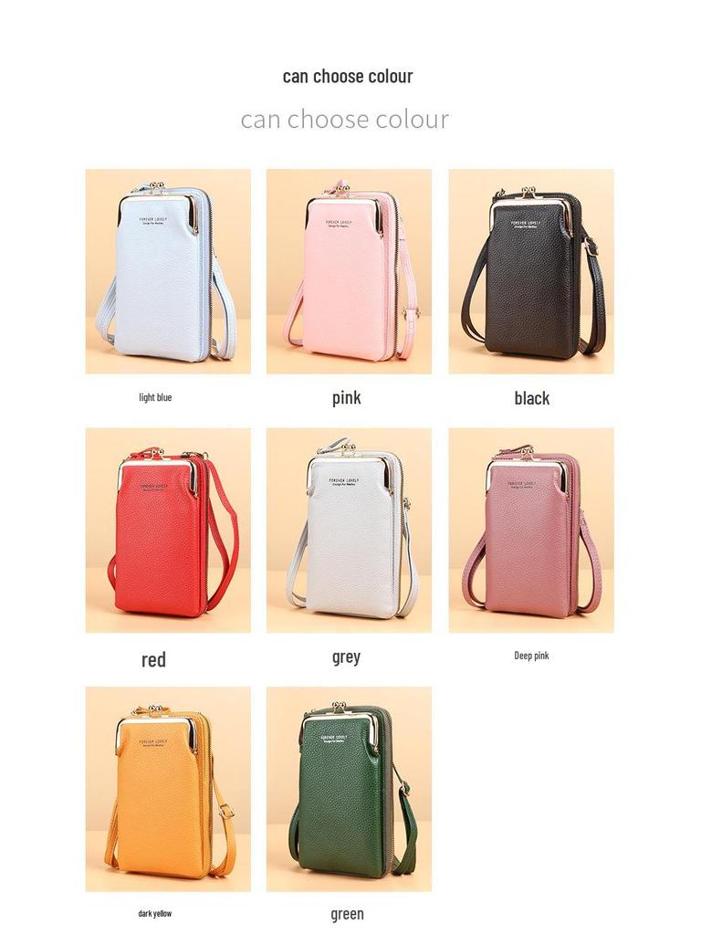2022 Lychee Grain Solid Color Crossbody Shoulder Bag for Women - Korean Fashion Mobile Phone and Wallet Holder