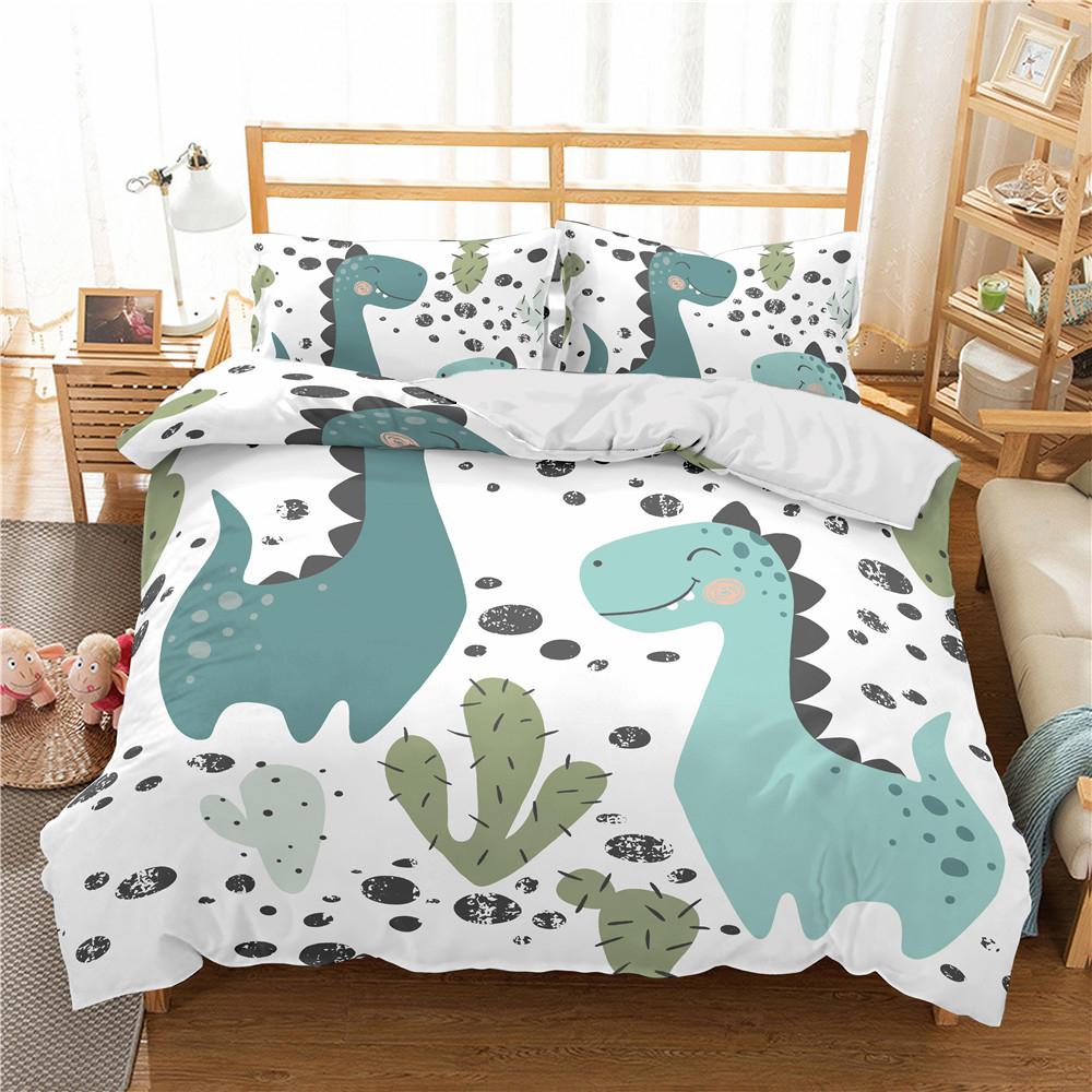 Cute Cartoon Dinosaur Print Polyester Bedding Sets Child Kids Covers Boys Bed Linen Set For Teens King Size Bedding Set