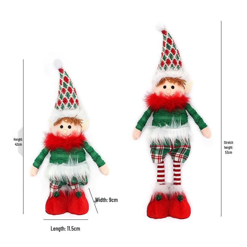 Teleskopische Schneemann- & Rentier-Plüschdekorationen mit Strickmützen für die Weihnachtsausstellung