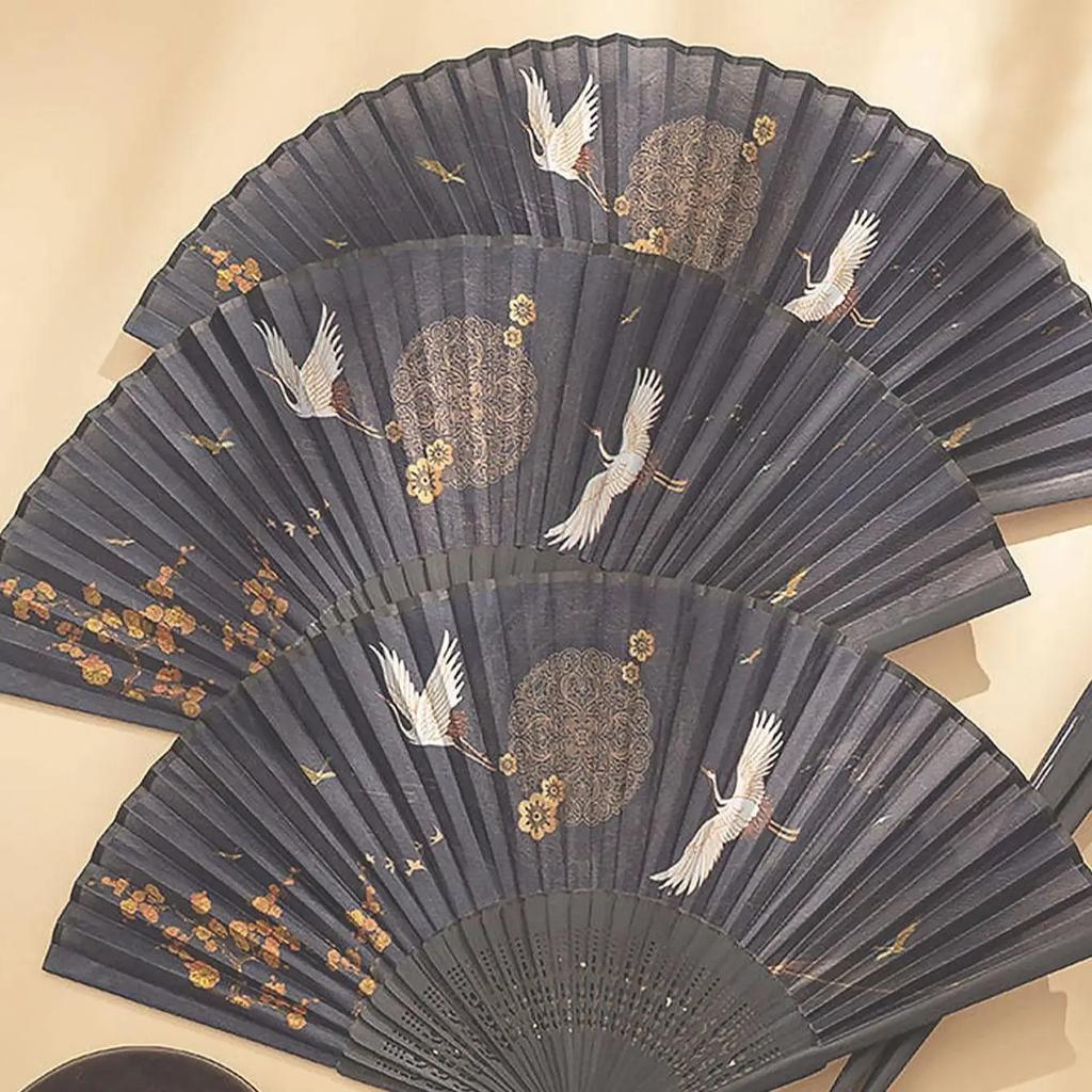 1pc-Chinese Vintage Style Folding Fan Silk Handheld Fan Foldable Bamboo Framed Decorative Folding Fans for  Wedding Party