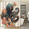 1pc Vintage Watercolor Cartoon Giant Octopus Shower Curtain Partition, Including 12 Hook Curtains, Bathroom Decoration