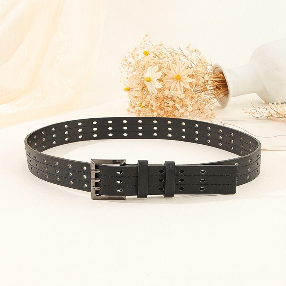 Y2k Leather Waistband Vintage Women's Dress Jeans Belt Trendy Three-Row Wide Belt Waist Belt