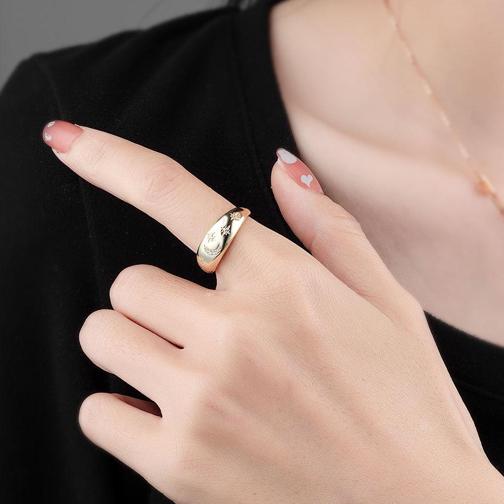 BFCLUB Silberfarbene Ringe für Damen Herren Geometrisch Einfach Mond Stern Form Persönlichkeit Verstellbar Anilos Party Geschenke Accessoires