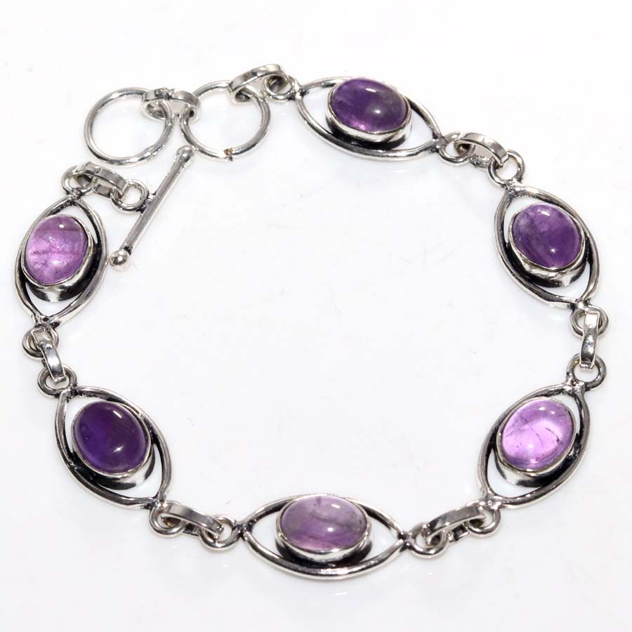 Pretty Natural Amethyst 925 Silver Plated Bracelet 8" New Arrival Trendy P5q49