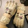 Printed ski waterproof gloves female winter cute rabbit riding touch screen velvet warm windproof and cold proof electric car