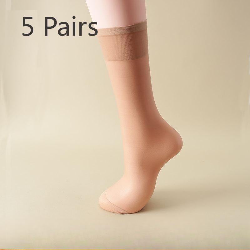 

5 пар Тонких Дышащих и Усиленных Шелковых Носков для Женщин Большого Размера, Устойчивых к Зацепкам, Которые Добавляют Половину Икры Толщины 5 pairs