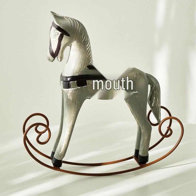 Nordic Retro Distressed Wooden Rocking Horse Ornament for Home and Children's Room Decor.